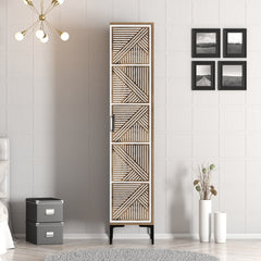 Armoire 1 porte style industriel Akay L40cm Motif Géométrique Bois foncé et Blanc