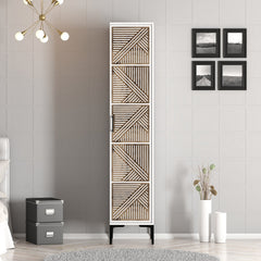 Armoire 1 porte style industriel Akay L40cm Motif Géométrique Blanc et Bois foncé