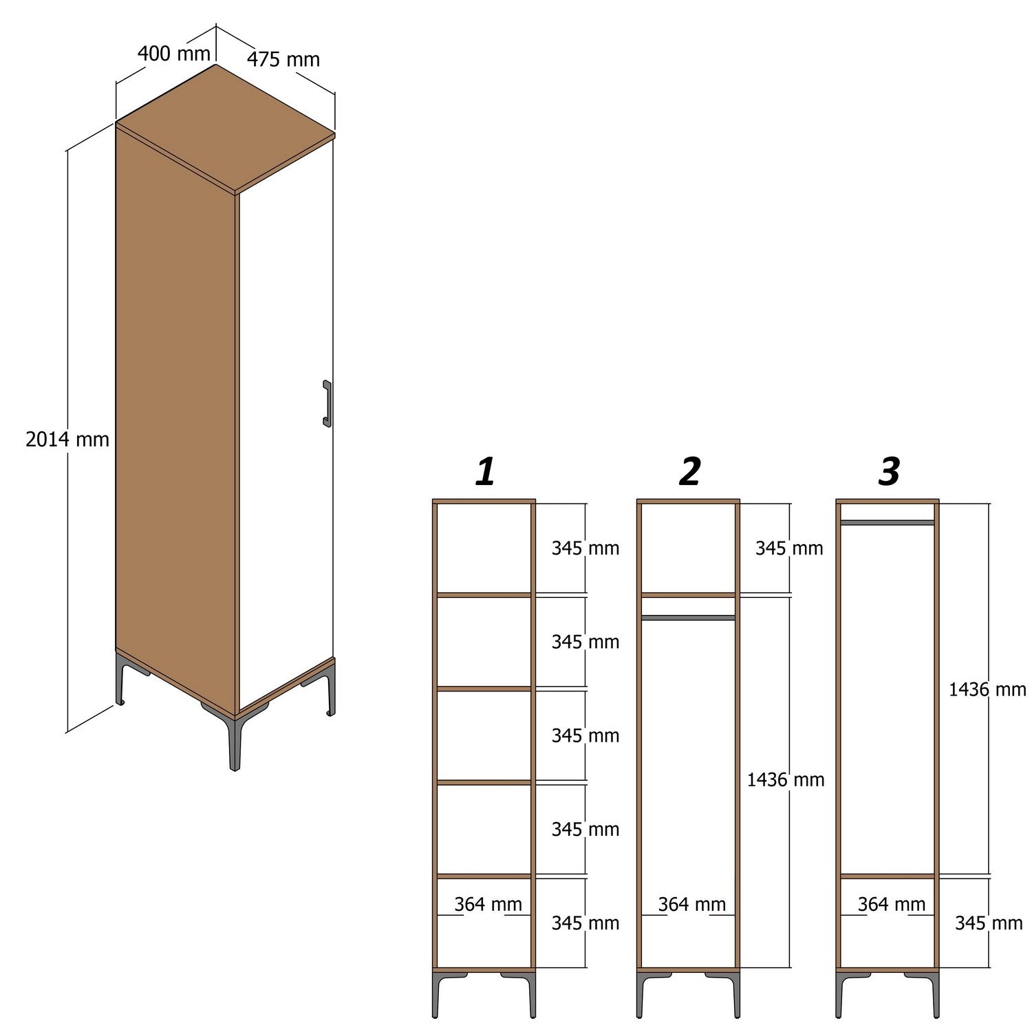 Armoire 1 porte style industriel Akay L40cm Motif Géométrique Bois foncé et Anthracite