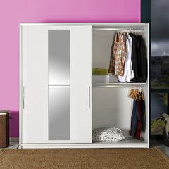 Armoire 2 portes coulissantes et 3 tringles avec miroir Hoteo L160cm Blanc