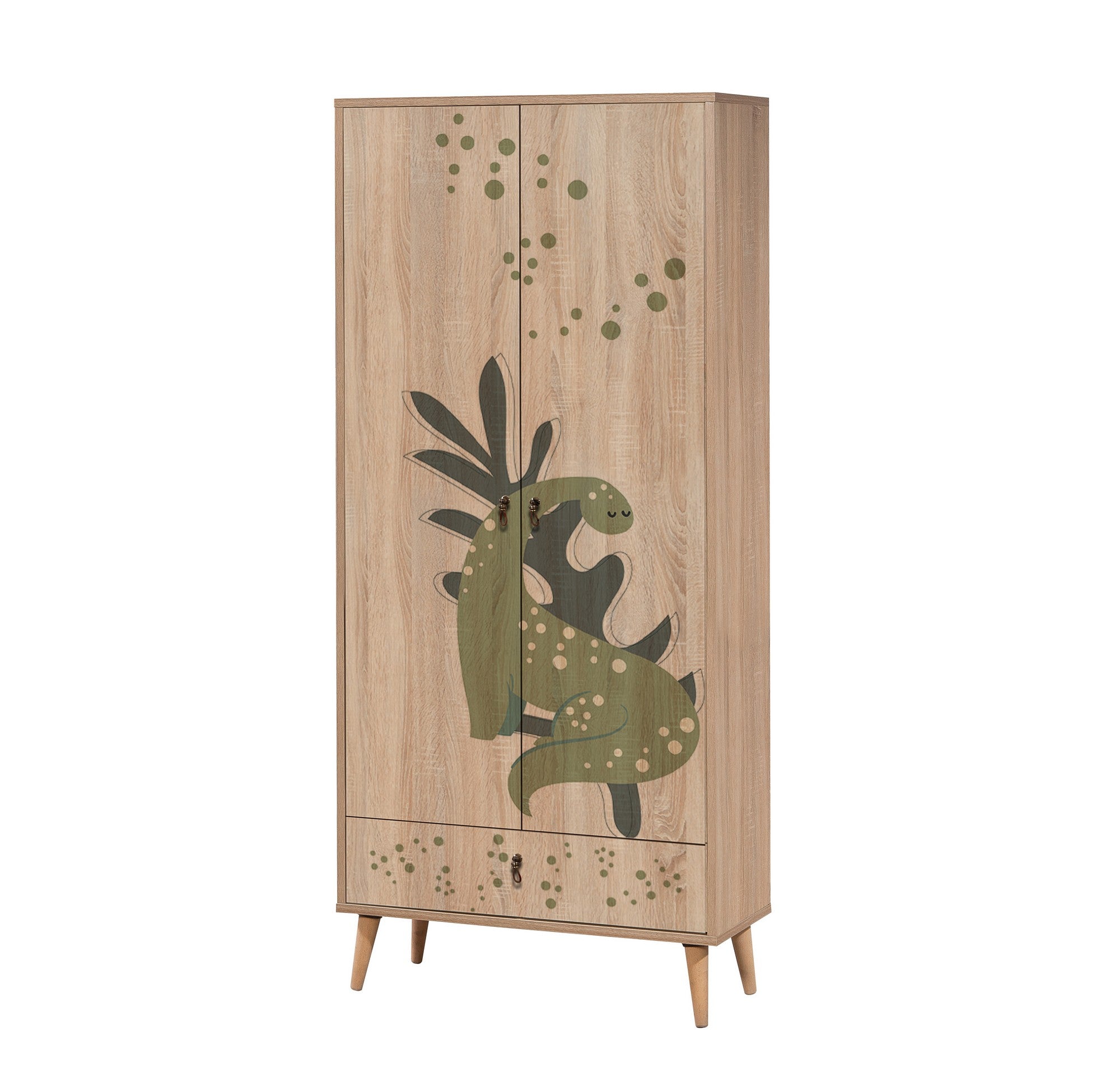 Armoire 2 portes et 1 tiroir pour enfant Pertha L80cm Bois Motif Dinosaur Vert