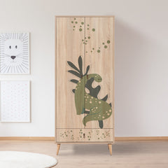 Armoire 2 portes et 1 tiroir pour enfant Pertha L80cm Bois Motif Dinosaur Vert