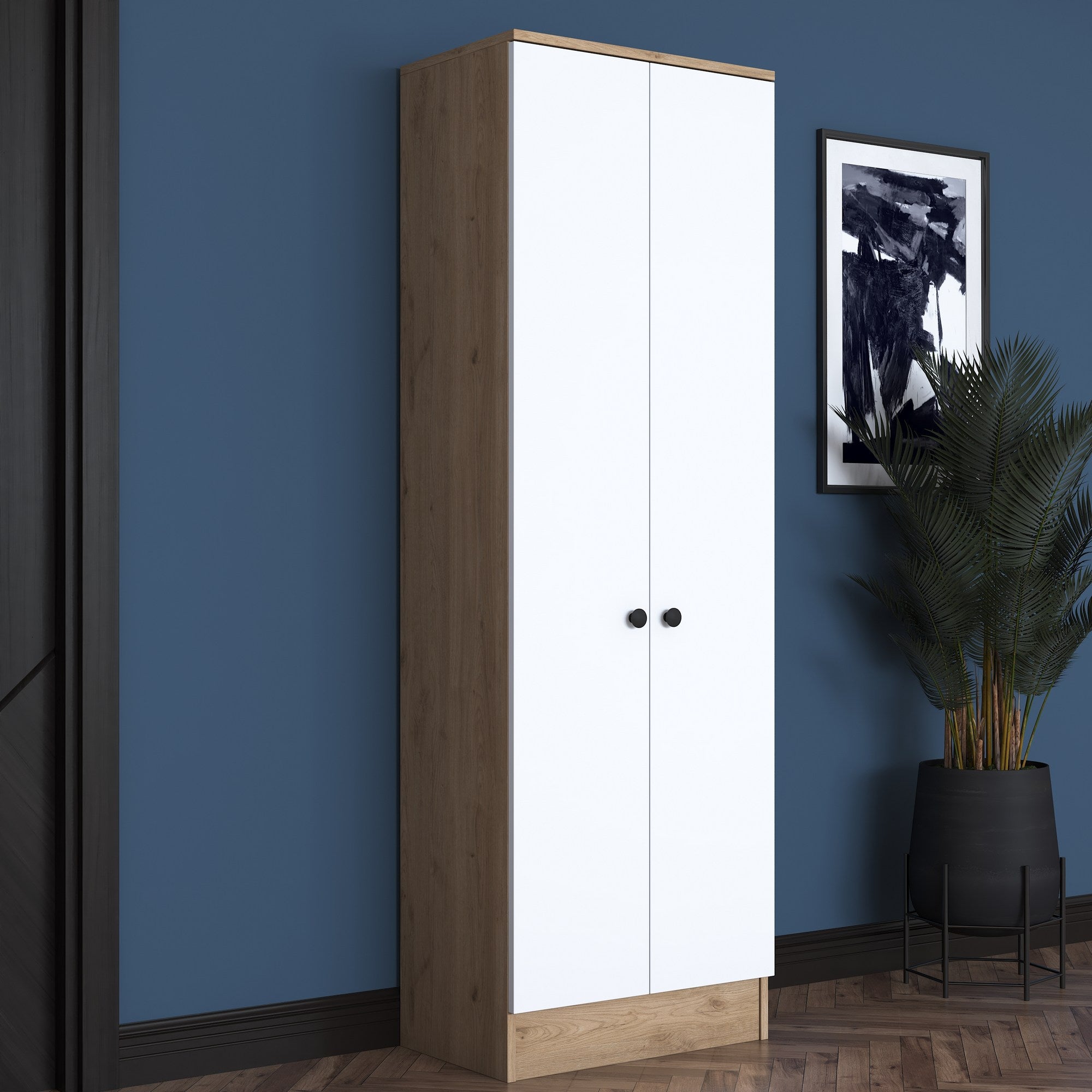 Armoire 2 portes Virro L59,8cm Bois clair et Blanc