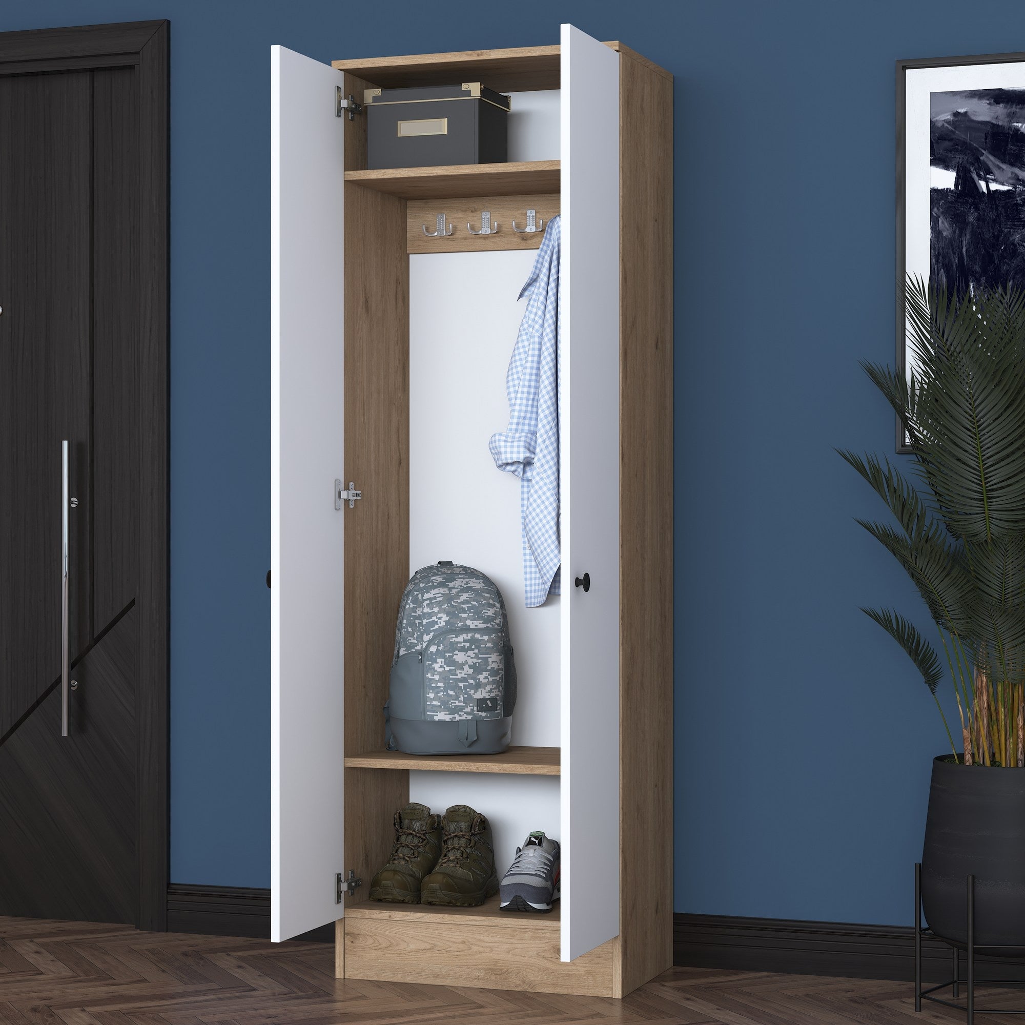 Armoire 2 portes Virro L59,8cm Bois clair et Blanc