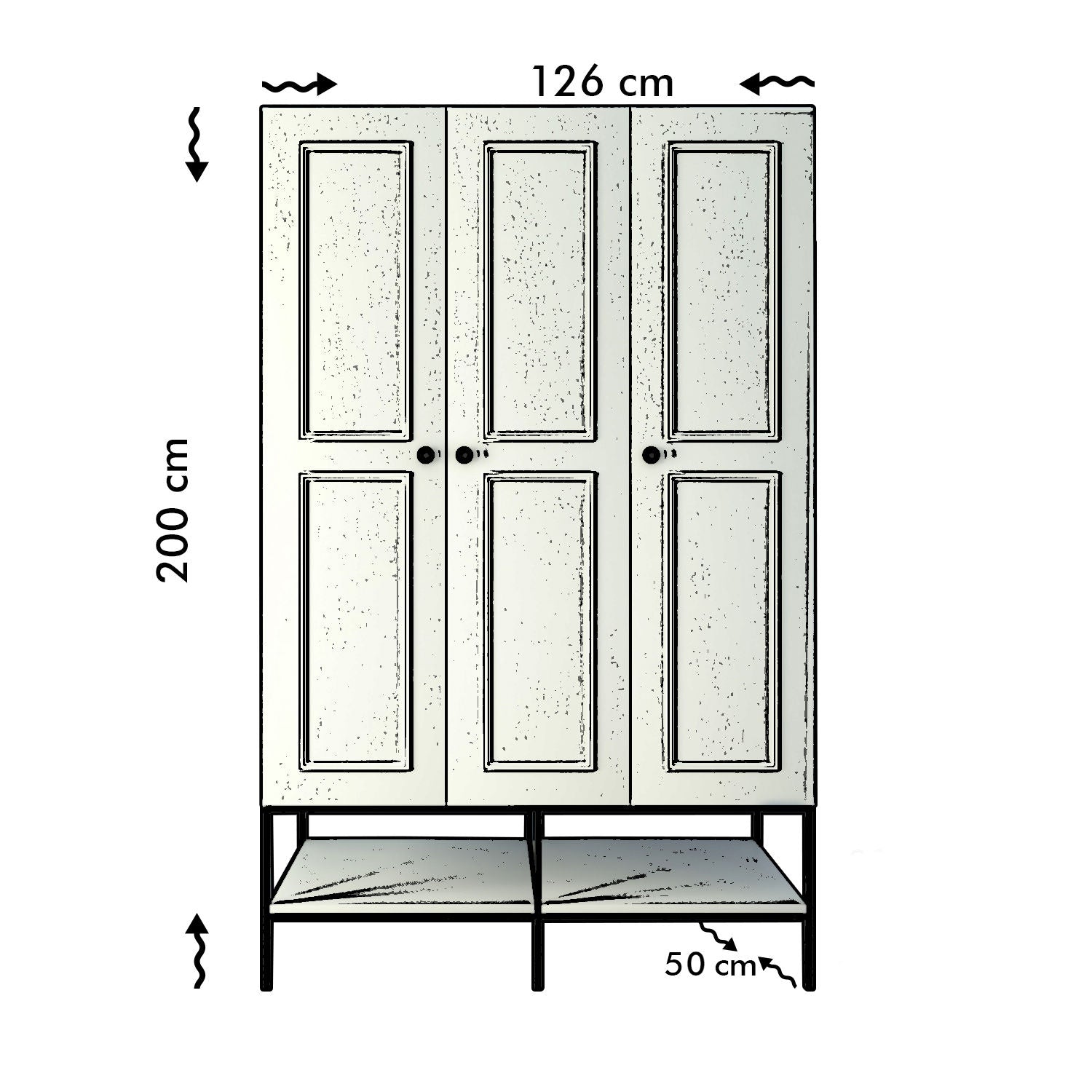 Armoire 3 panneaux Imperiosus L126 cm Mélaminé finition Blanc Noir Doré