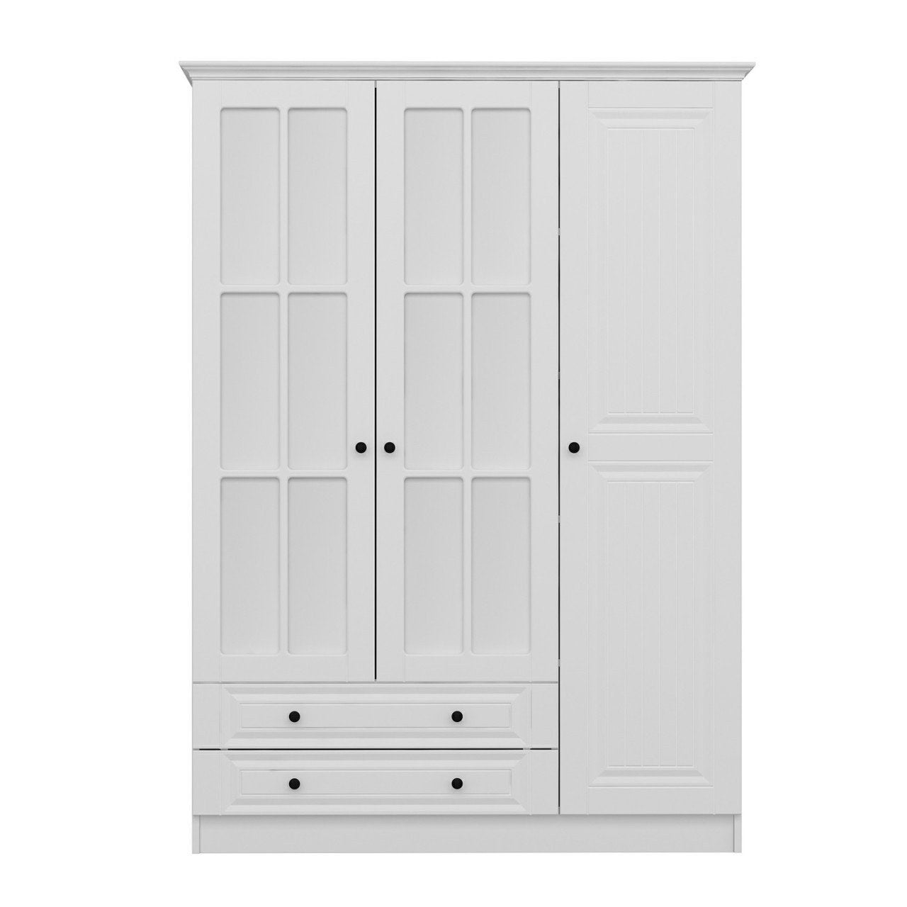 Armoire 3 portes, 2 tiroirs et 12 miroirs Pasir L135xH190cm Blanc