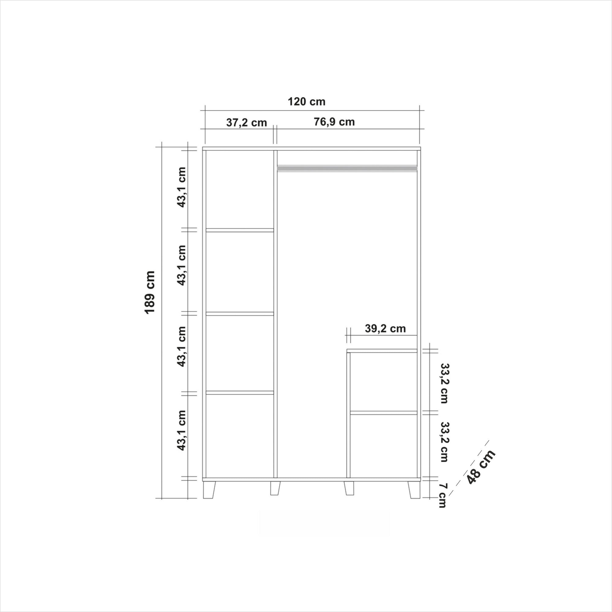 Armoire 3 portes avec miroirs Thoris L120cm Pin