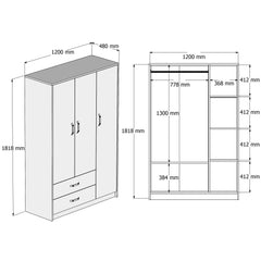 Armoire 3 portes et 2 tiroirs Dawsonly L120cm Chêne clair