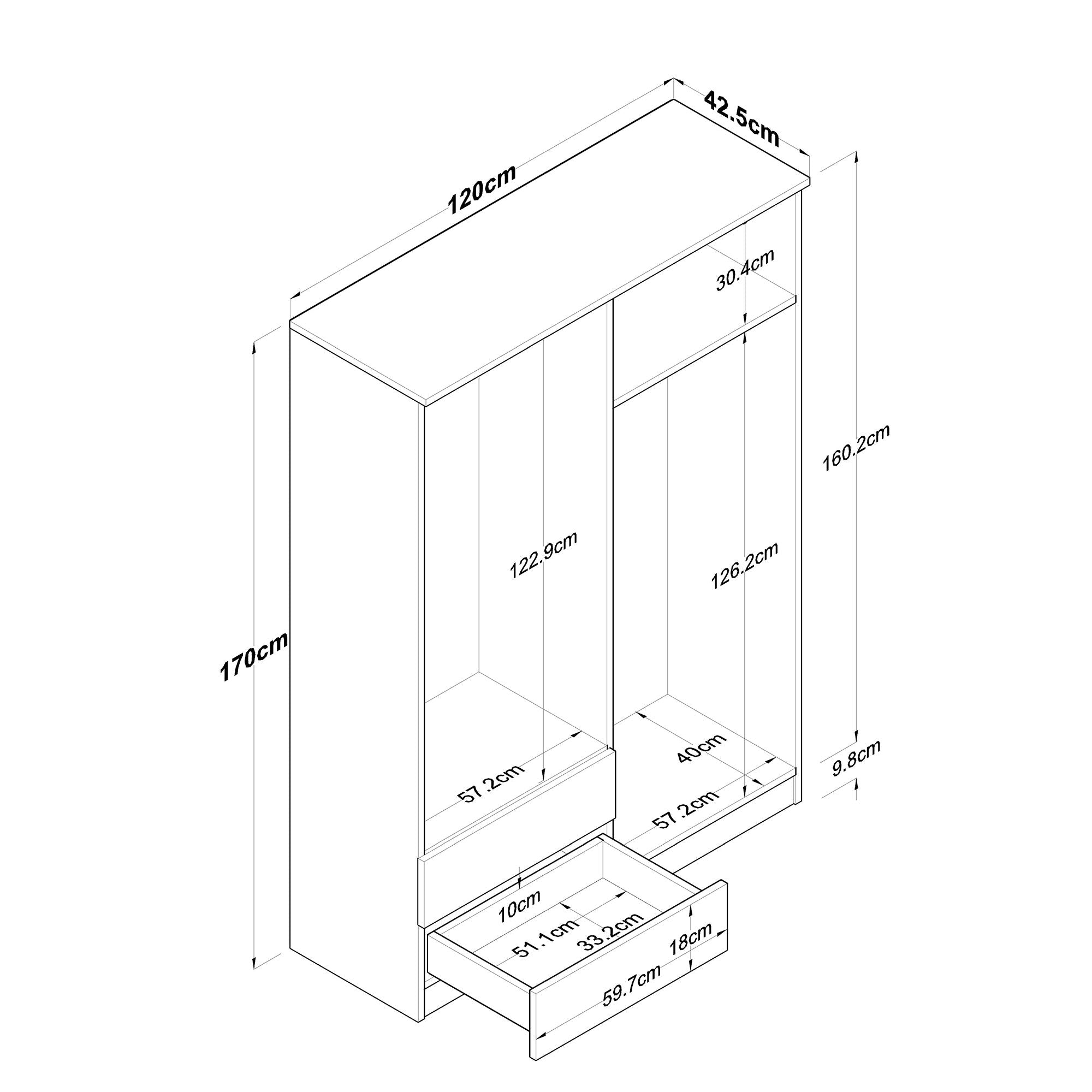 Armoire 4 portes et 2 tiroirs Virro L120cm Bois et Blanc