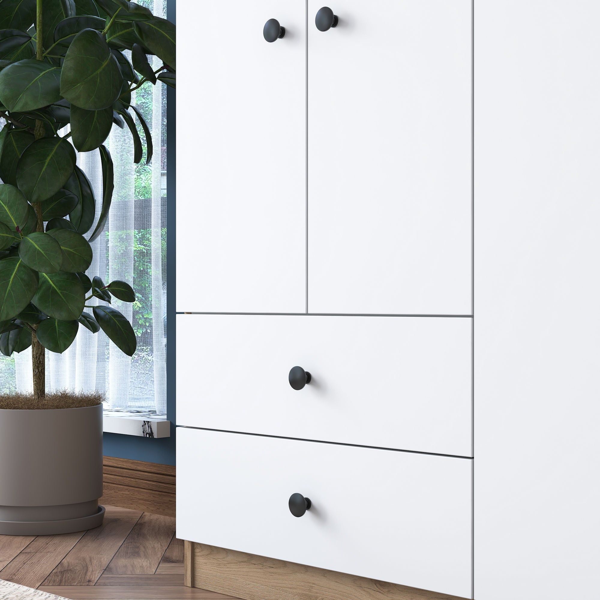 Armoire 4 portes et 2 tiroirs Virro L120cm Bois et Blanc