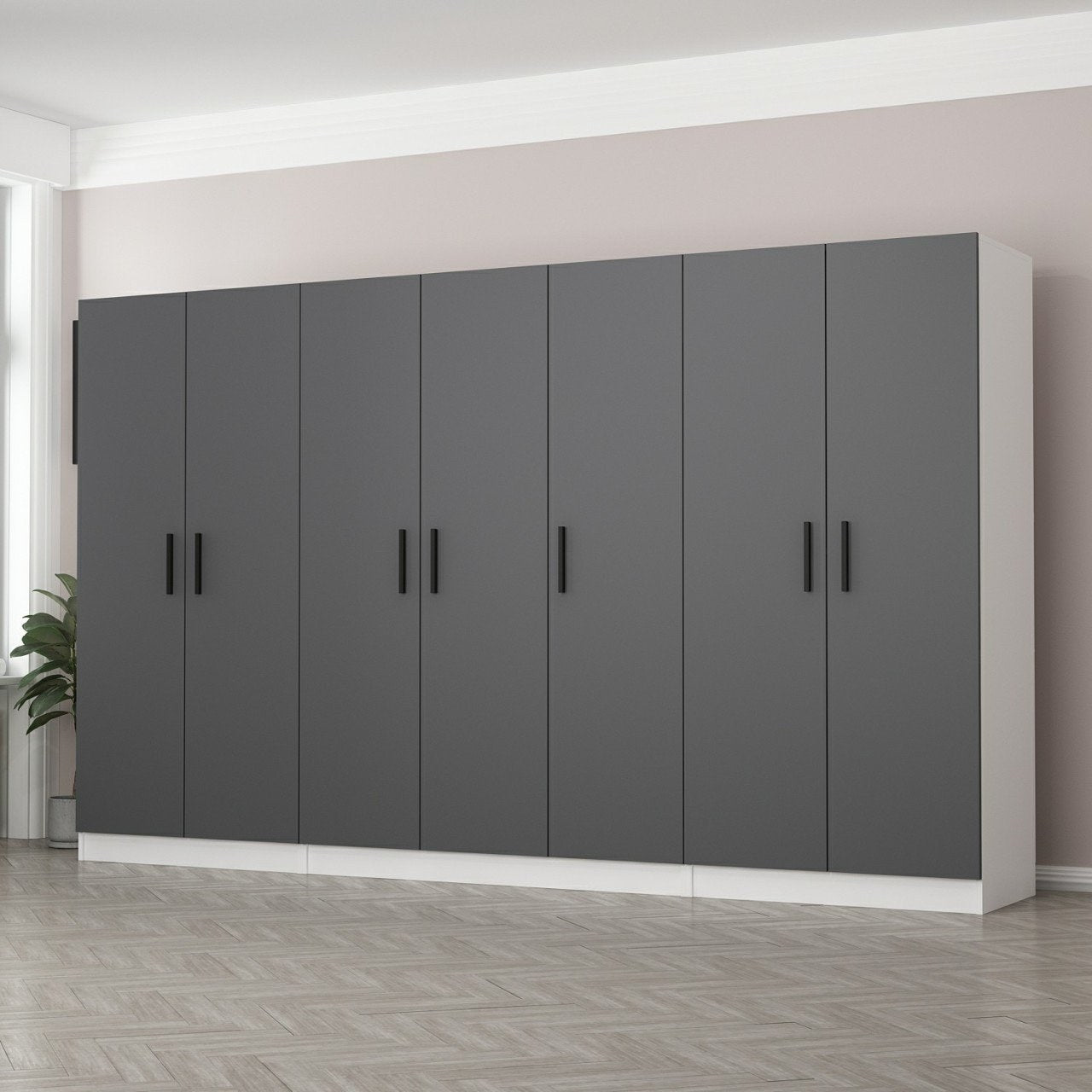 Armoire 7 portes Sanara L315xH210cm Anthracite et Blanc