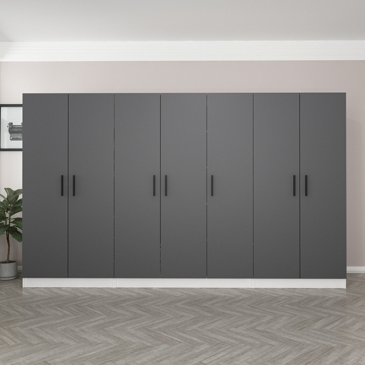 Armoire 7 portes Sanara L315xH210cm Anthracite et Blanc