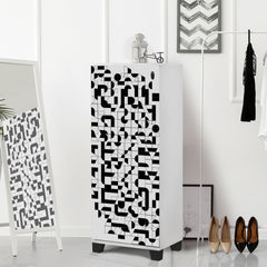 Armoire à chaussures Clades L50xH127cm Bois Motif Géométrique Noir et Blanc