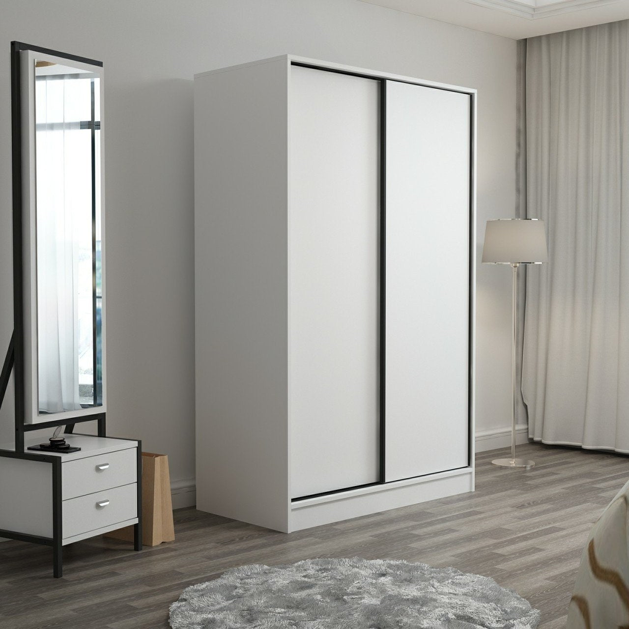 Armoire design 2 portes coulissantes Selong L120xH210cm Blanc