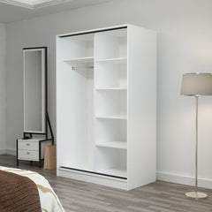 Armoire design 2 portes coulissantes Selong L120xH210cm Blanc et Effet marbre Noir