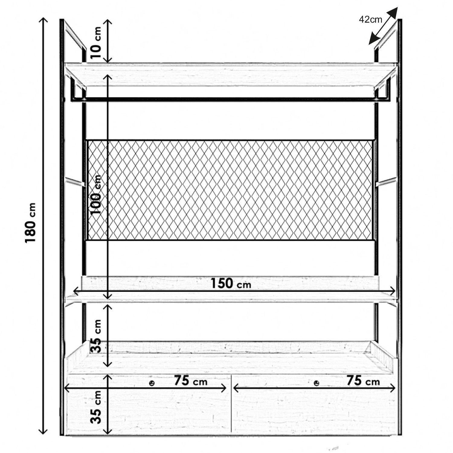 Armoire ouverte Apertal L150xH180cm Métal Noir et Bois Chêne