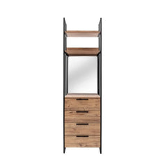 Armoire ouverte style dressing industriel Fodienda L192cm avec 4 tiroirs et miroir Bois clair