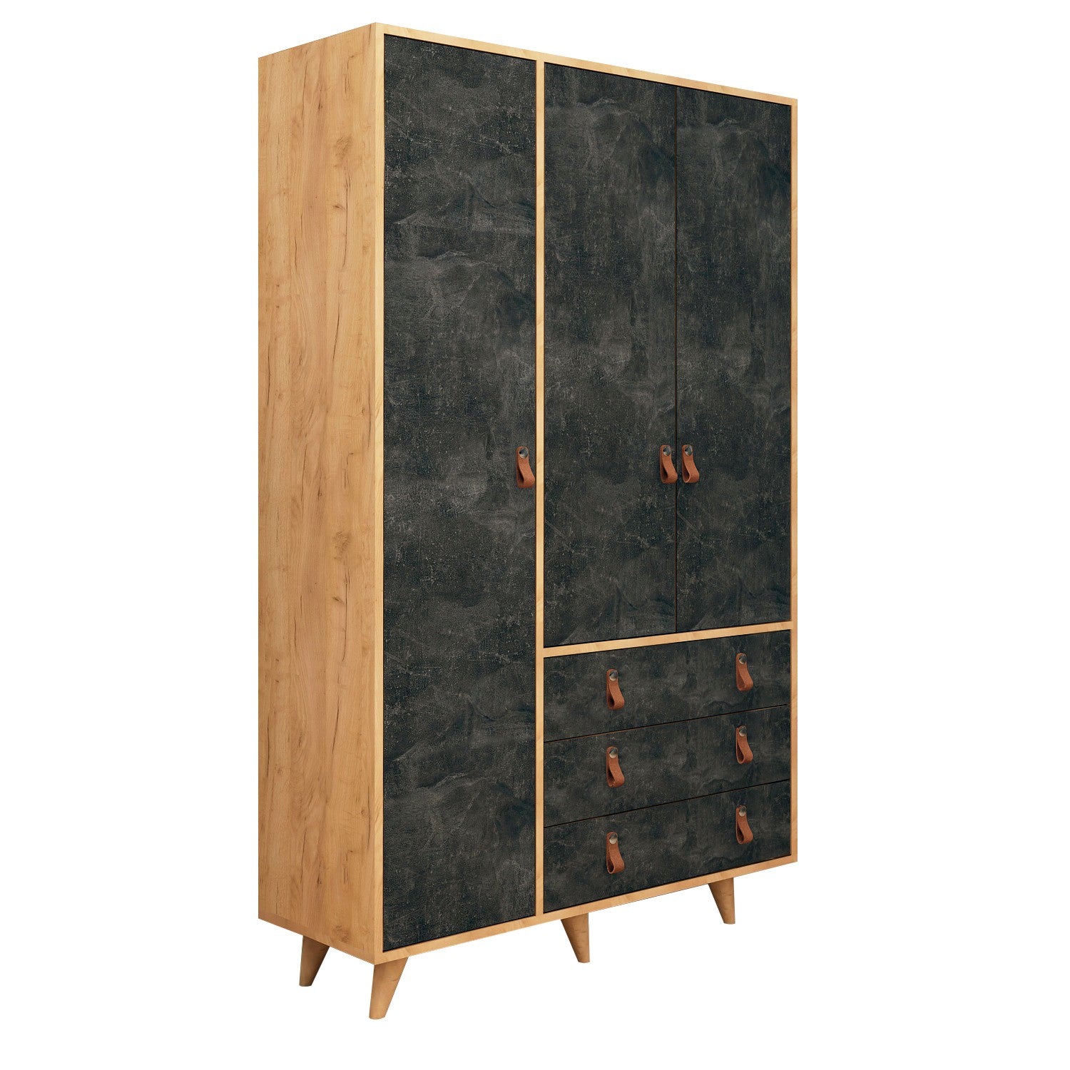 Armoire penderie Firmo 120x187cm Bois Chêne clair et Gris effet béton