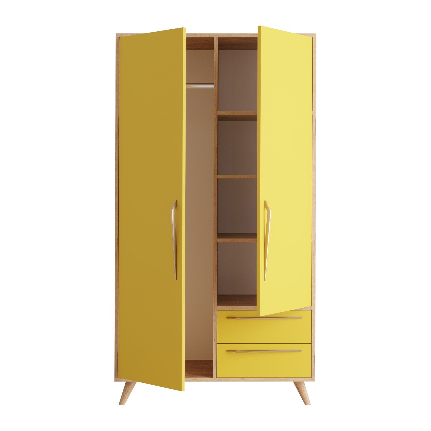 Armoire penderie Firmo L100 x H190 cm Panneau Mélaminé finition Chêne et Jaune