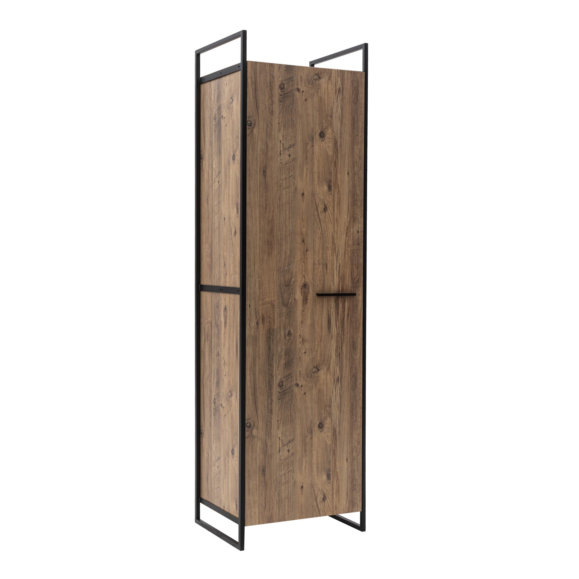 Armoire semi-ouverte style industriel Fodienda L168cm avec 1 portes et 2 tiroirs Bois et Métal Noir