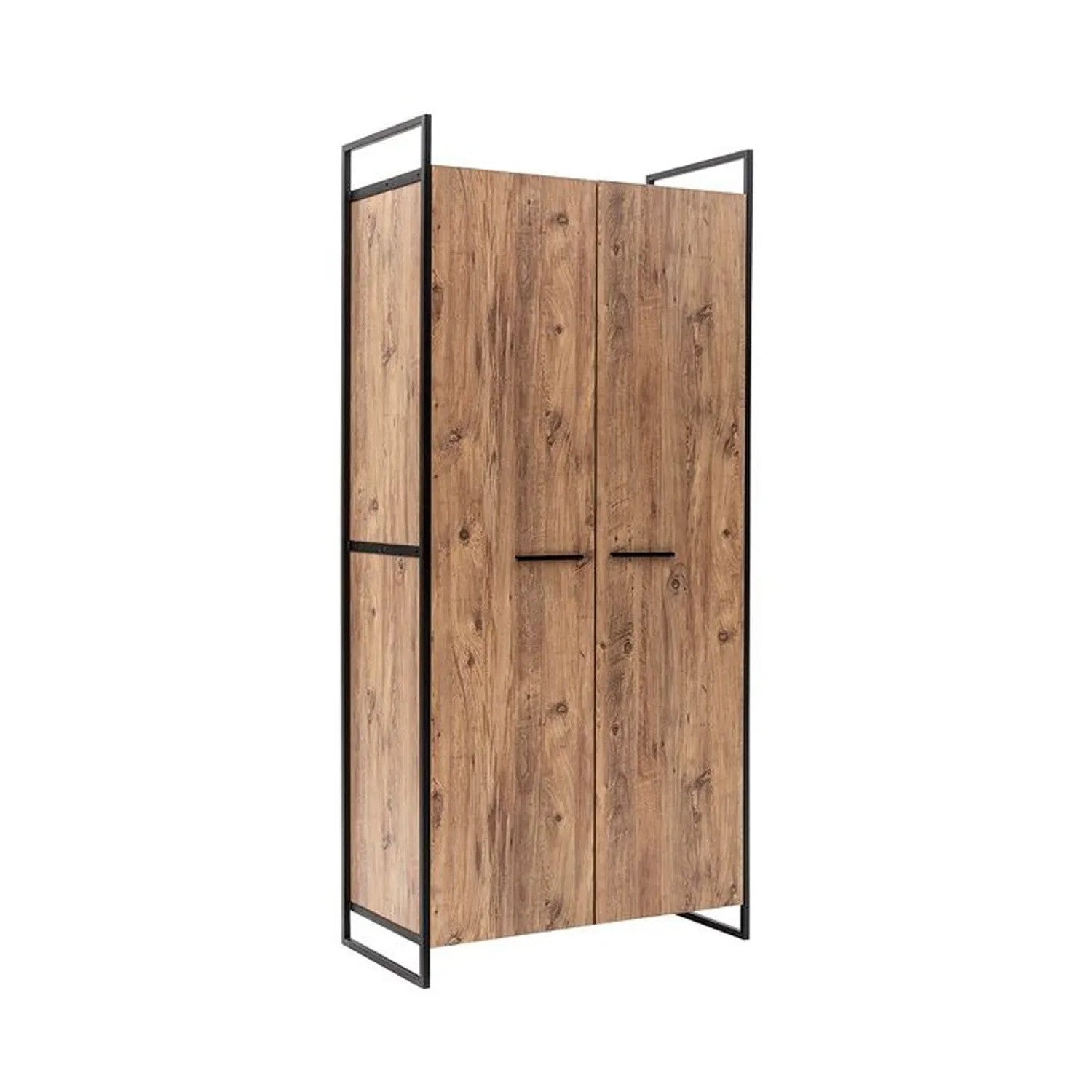 Armoire style industriel Fodienda L168cm avec 3 portes Bois et Métal Noir