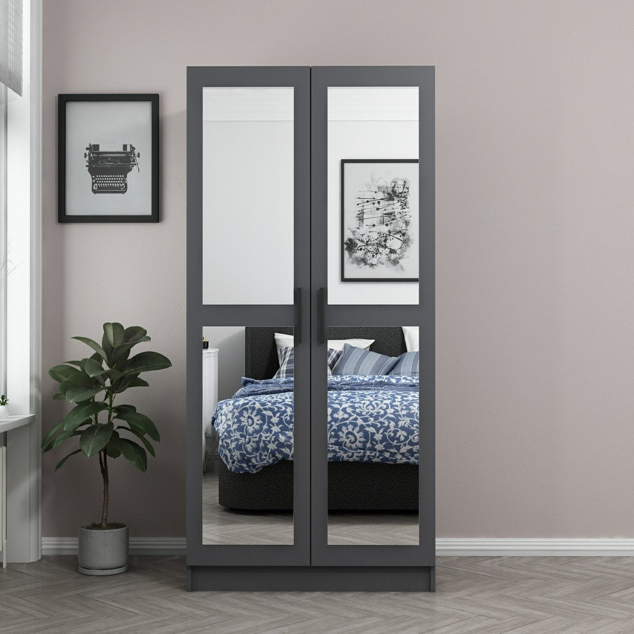 Armoires 2 portes et 4 miroirs Sanur L90xH190cm Anthracite