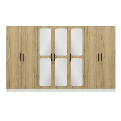 Armoires 7 portes et 6 miroirs Bangka L315xH190cm Bois clair et Blanc