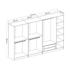 Armoires 7 portes et 6 miroirs Bangka L315xH190cm Bois clair et Blanc