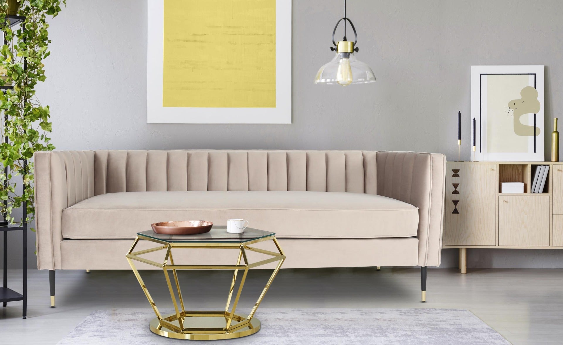 Table basse Aston en Verre Transparent et Pieds Or Rose