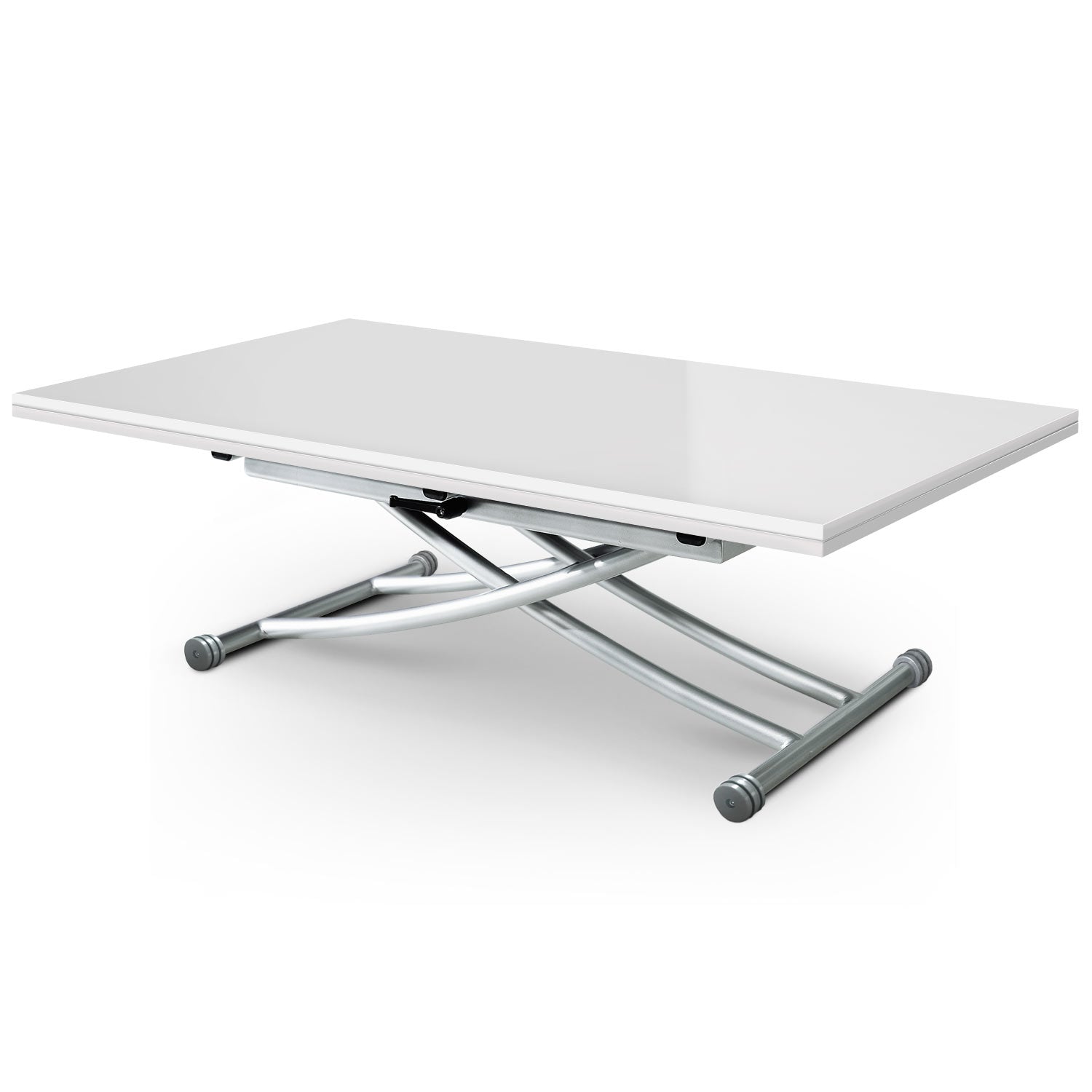 Table basse relevable Carrera XL Blanc laqué en position basse et fermée