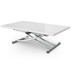 Table basse relevable Carrera XL Blanc laqué en position basse et fermée