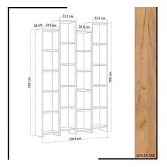 Bibliothèque Darius L134,4xH180cm Chêne clair et Blanc