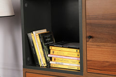 Bibliothèque Lafond L110xH140cm Bois foncé, Anthracite et Jaune