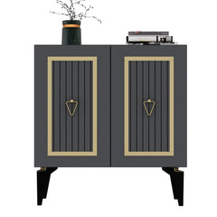 Buffet 2 portes design Alpo L75cm Bois Anthracite Motif Géométrique Or