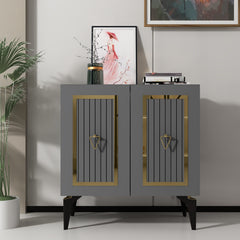 Buffet 2 portes design Alpo L75cm Bois Anthracite Motif Géométrique Or