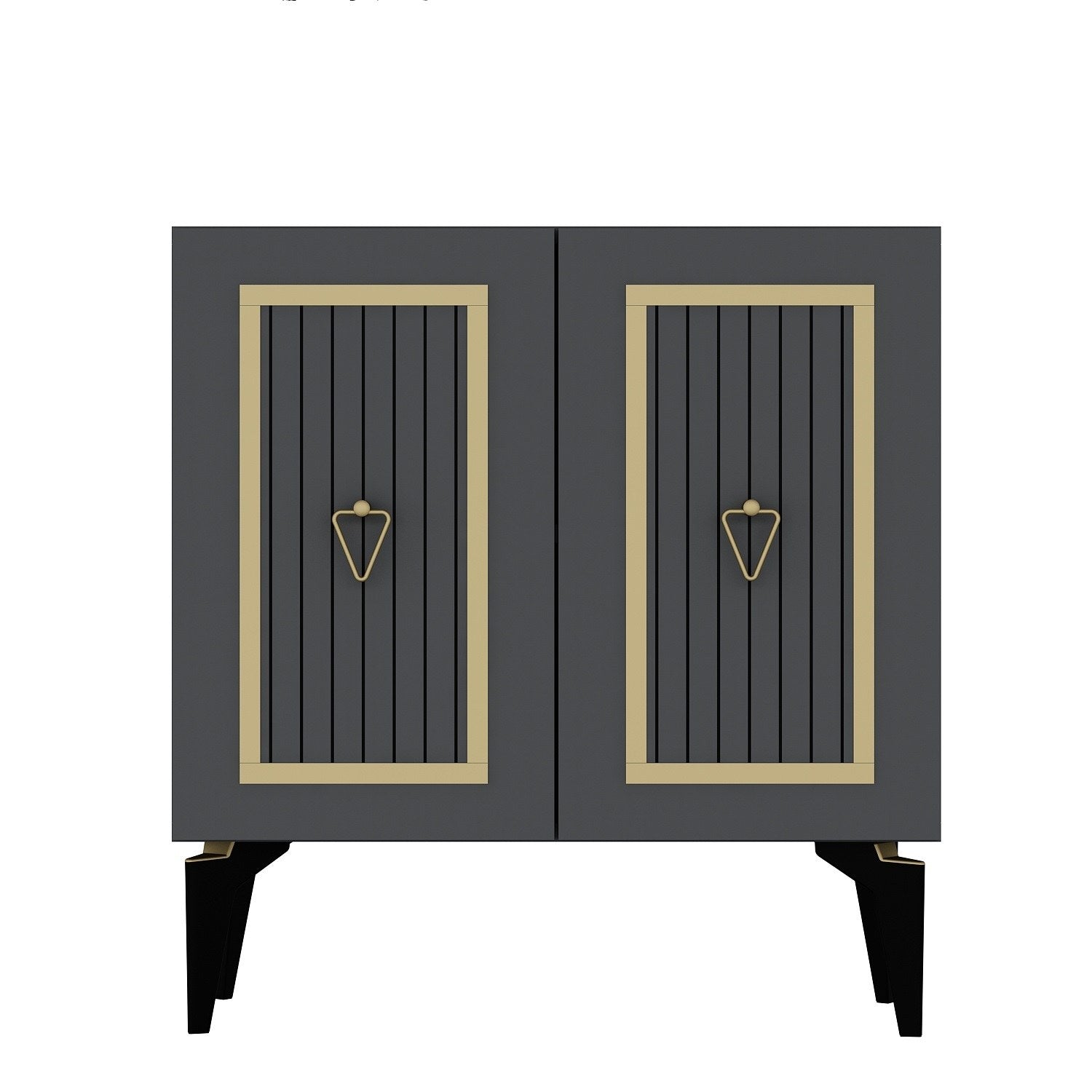 Buffet 2 portes design Alpo L75cm Bois Anthracite Motif Géométrique Or