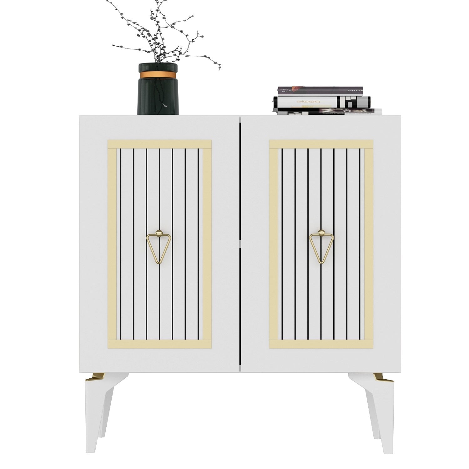 Buffet 2 portes design Alpo L75cm Bois Blanc Motif Géométrique Or