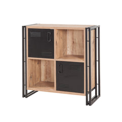 Buffet 2 portes et 2 compartiments Operarius Métal Noir et Bois Pin foncé