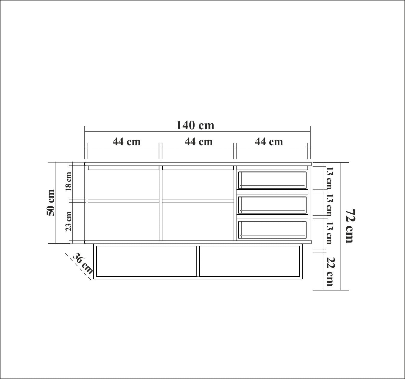 Buffet 2 portes et 3 tiroirs Stela 140x72cm Métal Noir et Bois Naturel