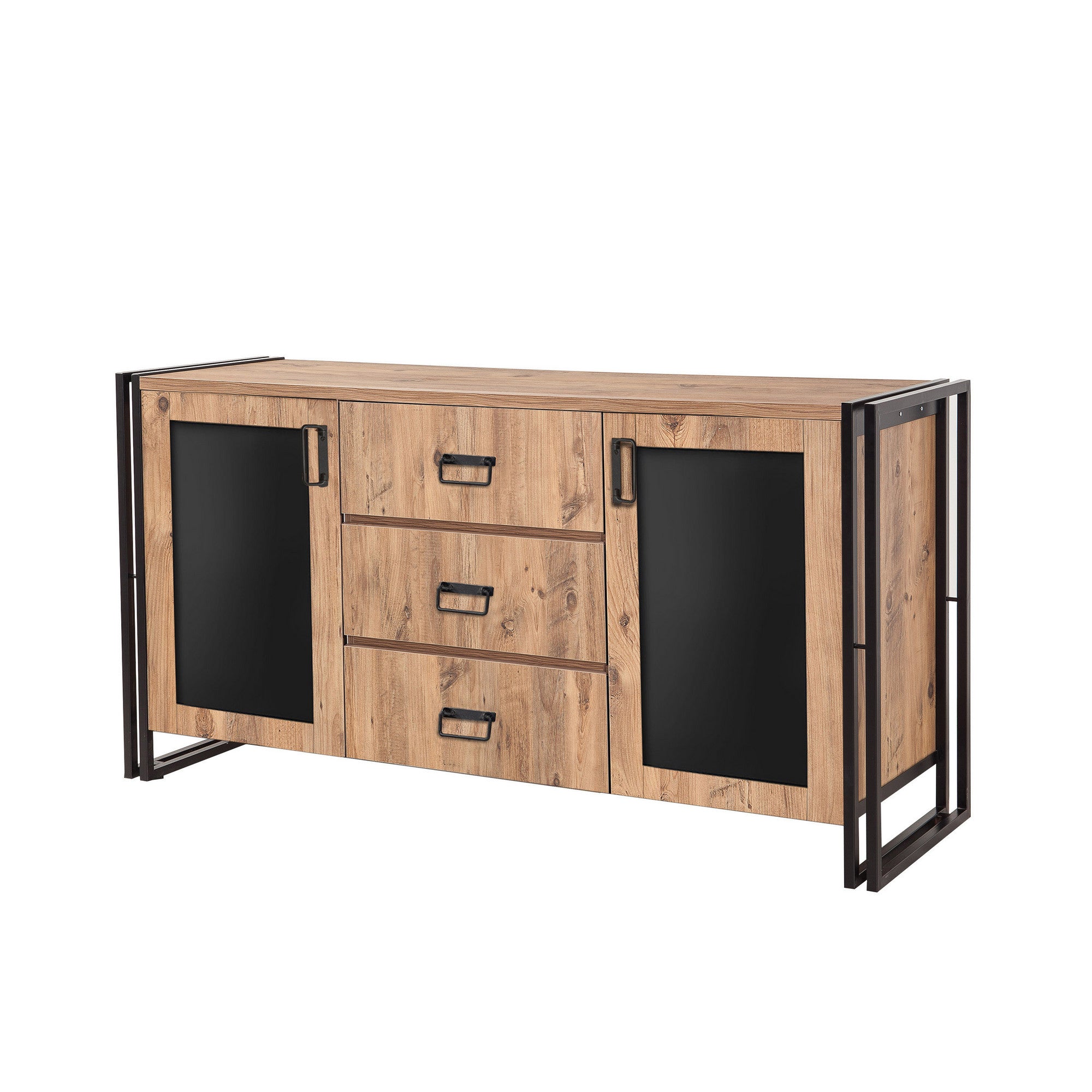 Buffet 2 portes et 3 tiroirs Susana 160x80cm Métal Noir et Bois Naturel