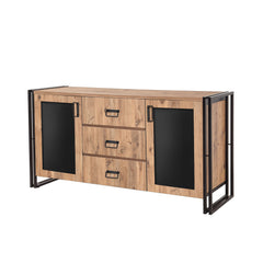 Buffet 2 portes et 3 tiroirs Susana 160x80cm Métal Noir et Bois Naturel