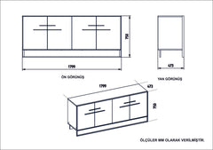 Buffet 4 portes Anita 179,9x75cm Métal Or et Bois Noir effet marbre