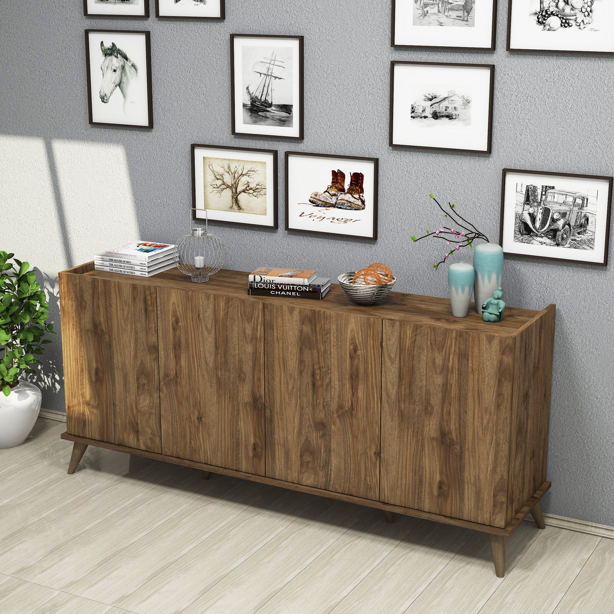 Buffet 4 portes Bergerat 180cm Bois Naturel