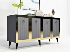 Buffet 4 portes Ethne L150xH80cm Anthracite et Or