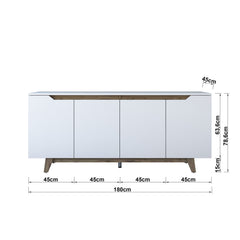 Buffet 4 portes Targita 180x78,6cm Bois Naturel et Blanc