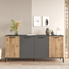 Buffet bas 1 portes Peeves L160cm Chêne clair et Anthracite