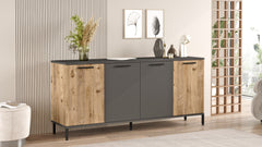 Buffet bas 1 portes Peeves L160cm Chêne clair et Anthracite