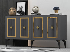 Buffet bas 4 portes design Lahave L150cm Anthracite et Or