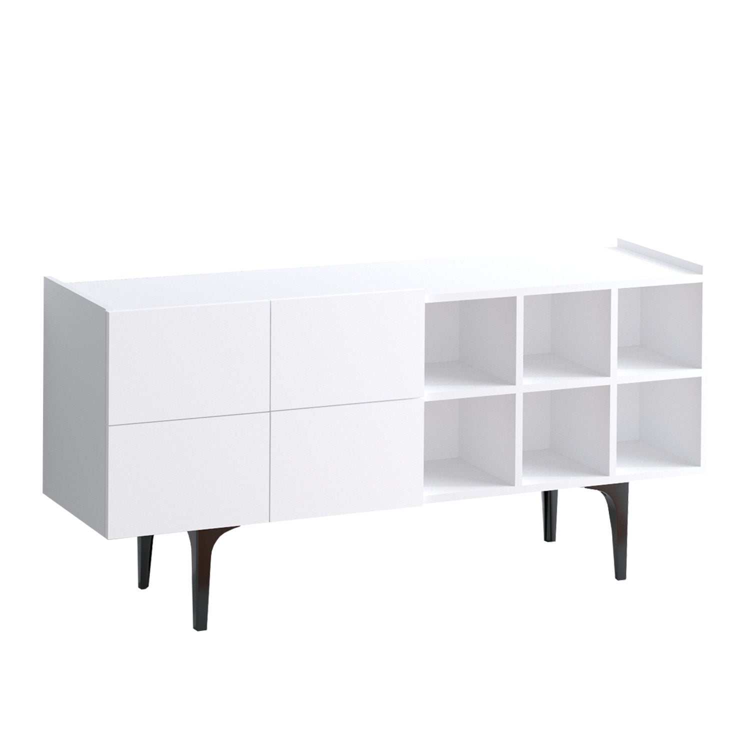 Buffet bas 4 portes et 6 compartiments Ibara Blanc