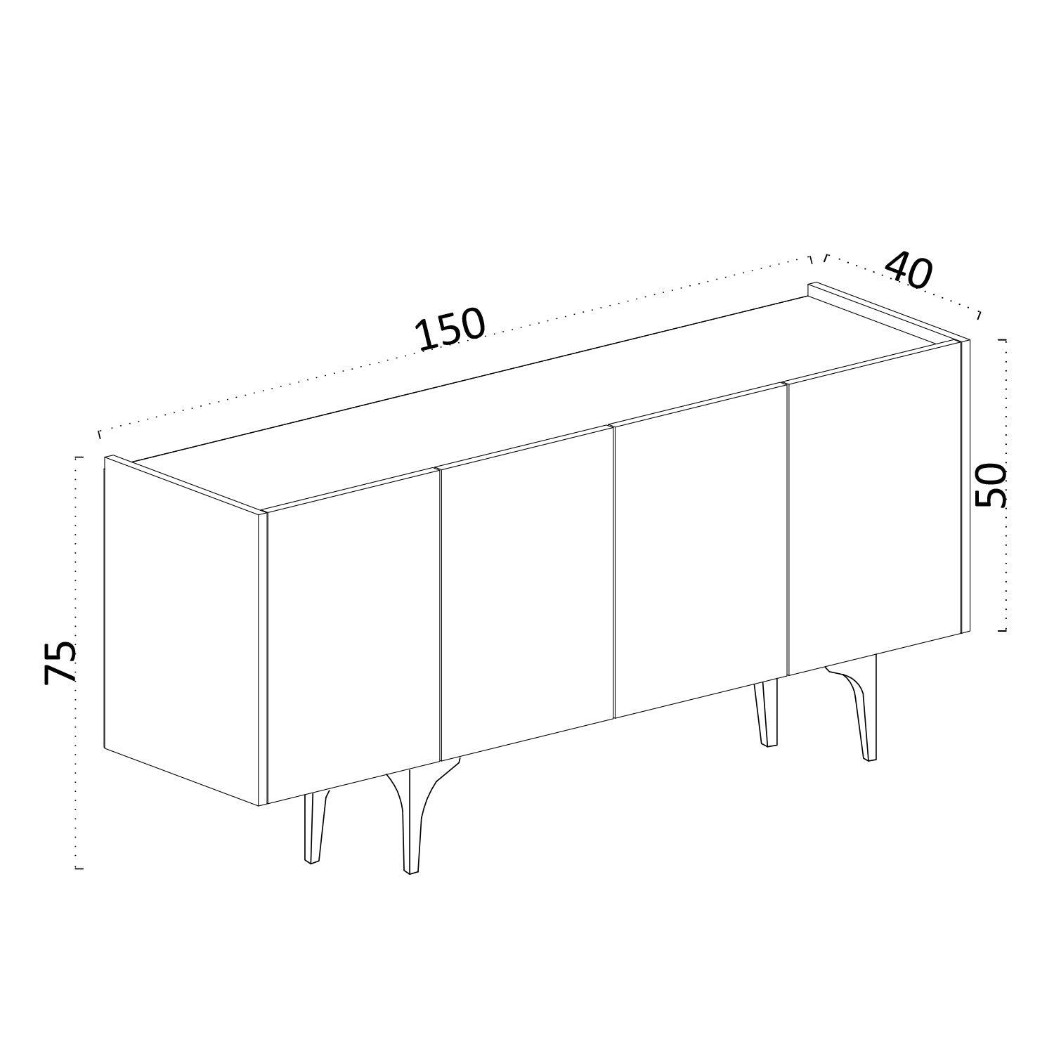 Buffet bas 4 portes Lawny 150cm Chêne clair